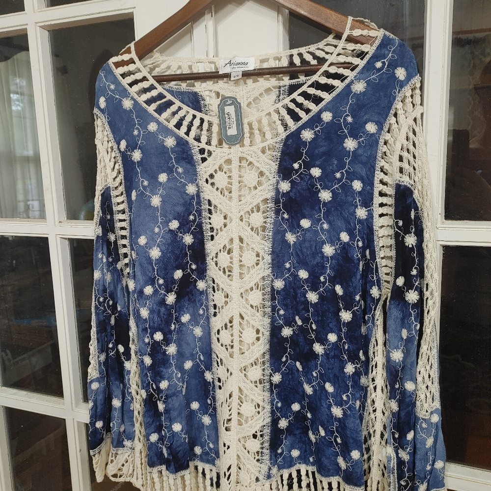 Gypsy Tie Dye Boho Crochet Top Bohemian Hippy NWT
